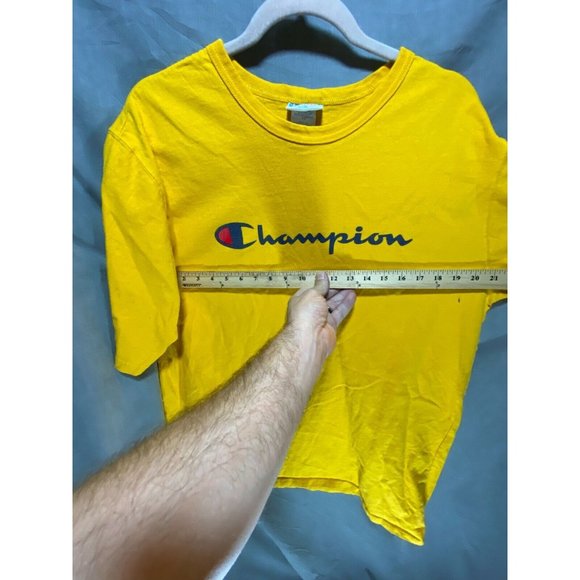 Vintage Champion Shirt Adult 2XL Yellow Spell Out Pullover Short Sleeve Tee Mens - Picture 6 of 8